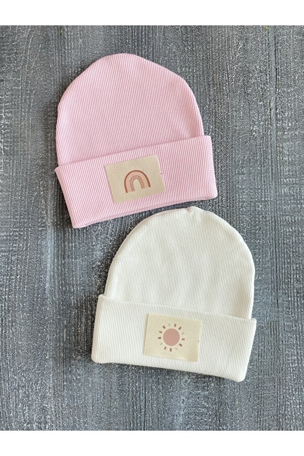 pempem bandana Kız Bebek / Çocuk Etiketli Kaşkorse Bere Pembe Ekru