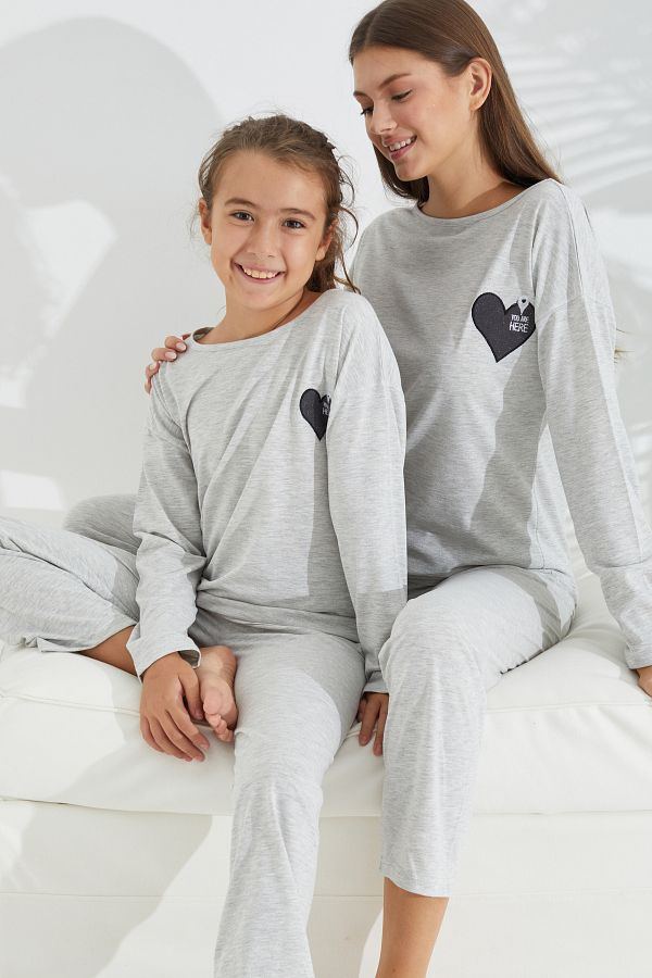 Siyah İnci-Set de pijamale tricotate din bumbac și lycra melange gri 1