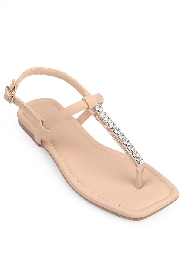 Capone Outfitters-Capone Skin Flip Flops Stone Ankle Strap Flat Heel Nude Women's Sandals 1