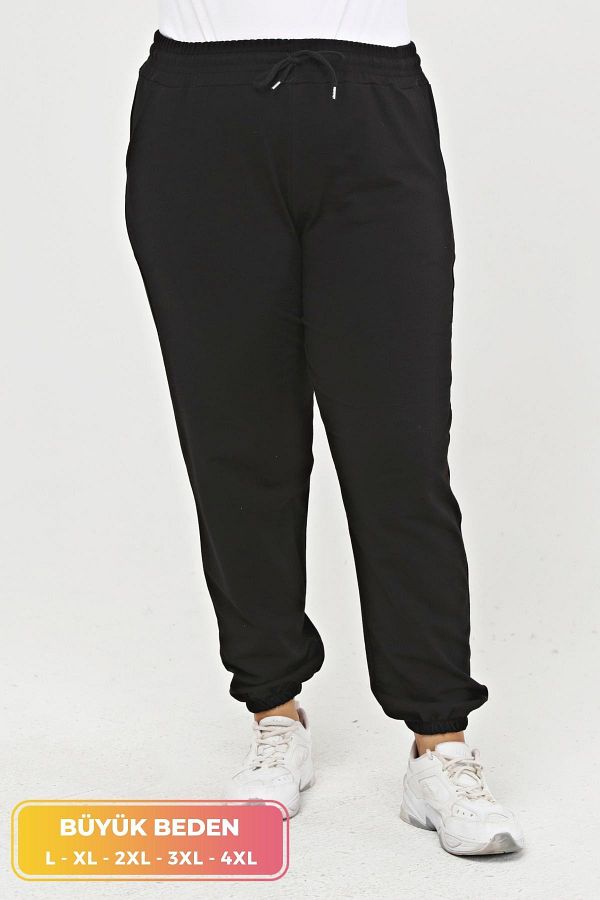 tarz msuper Women s Large Size Comfort Model with Elastic Waist and Legs Two Pockets Comfortable Sports Daily Sweatpants Trendyol