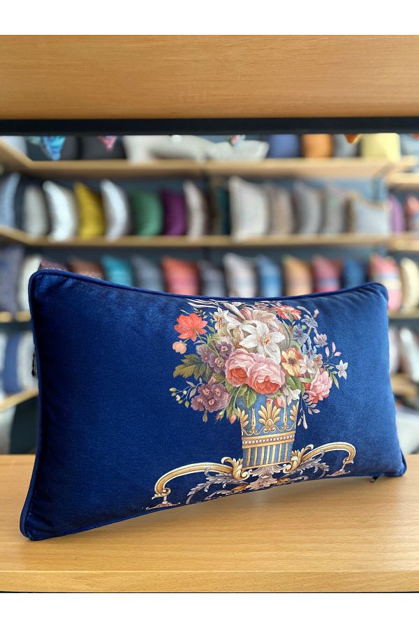 Fabricland Imported Silk Velvet Damask Pattern Navy Blue Throw Pillow Cover 30x50cm DOUBLE SIDED PATTERN Trendyol