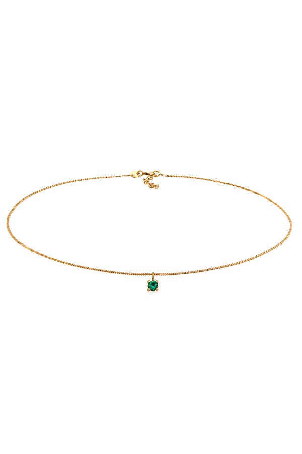 ELLI-Halskette Damen Choker Basic mit synthetischem Smaragd in 925 Sterling Silber vergoldet 1
