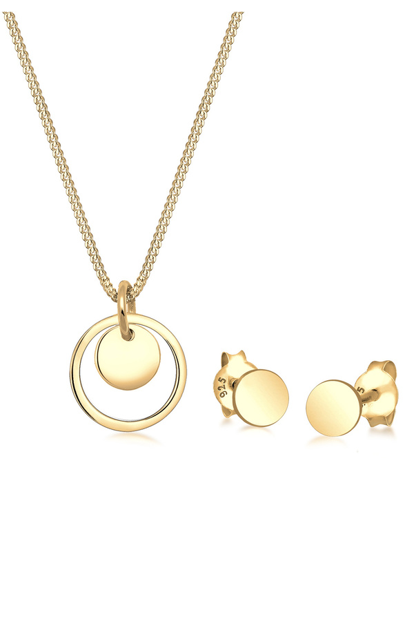 ELLI-Schmuckset Rund Plättchen Kette Ohrstecker 925 Gümüş 1