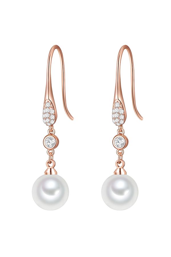 Lulu & Jane-Perlenohrhänger Ohrhänger roségold Muschelkernperle weiß Glaskristall weiß 1