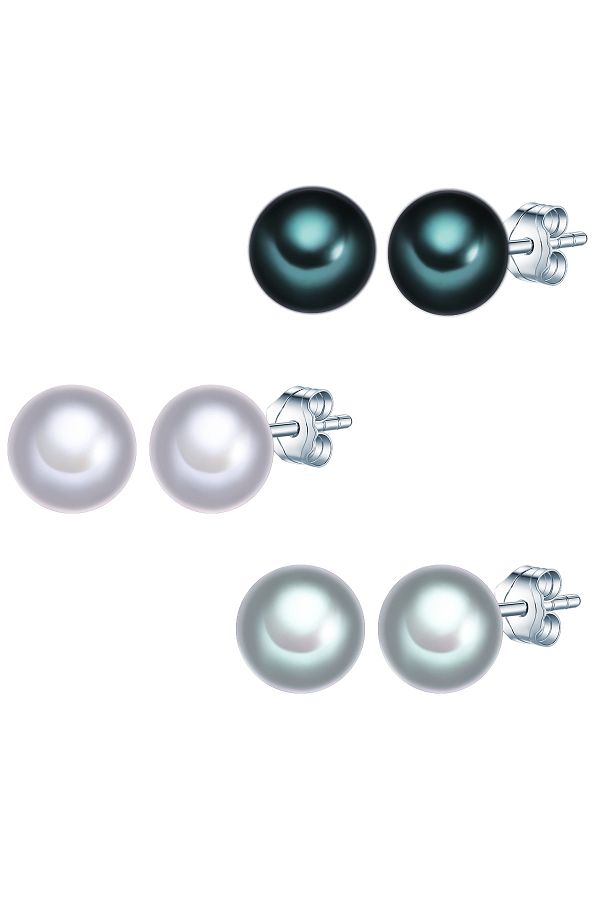 Valero Pearls-Perlenohrstecker 3er Set Ohrstecker Sterling Silber Süßwasser-Zuchtperle multicolor 1