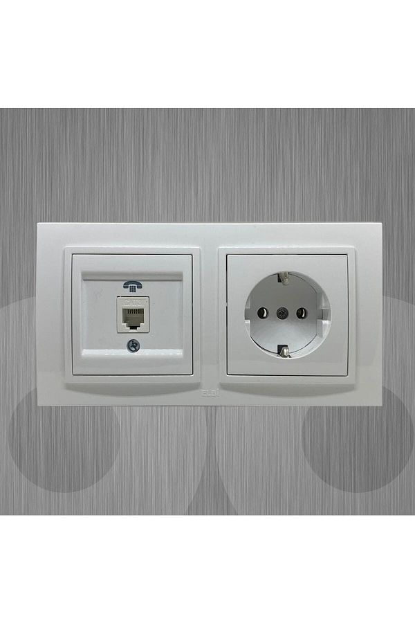ELBİ-Zena Double Set Grounded Socket Satellite Socket Double Framed White 1