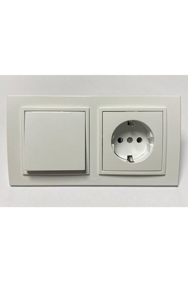 ELBİ-Zena Switch Grounded Socket Double Set with Frame White 1