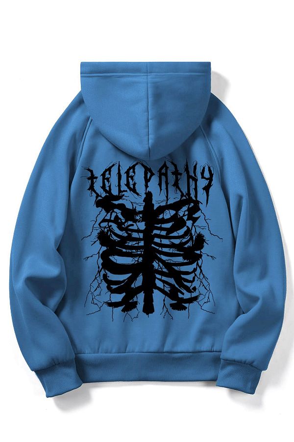 Adrift-ROMWE Coki Series - Guys Skeleton Print Raglan Sleeve Hoodie 1