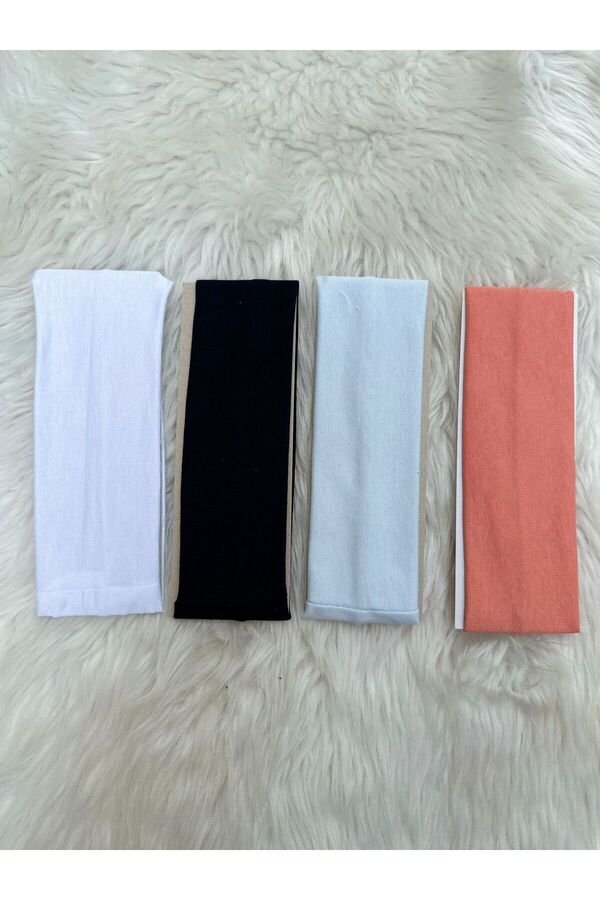 Elvinege Aksesuar Sporcu Bandı-Saç Bandı 4'lü Beyaz-Lacivert-Bebek Mavisi-Yavruağzı Renkleri