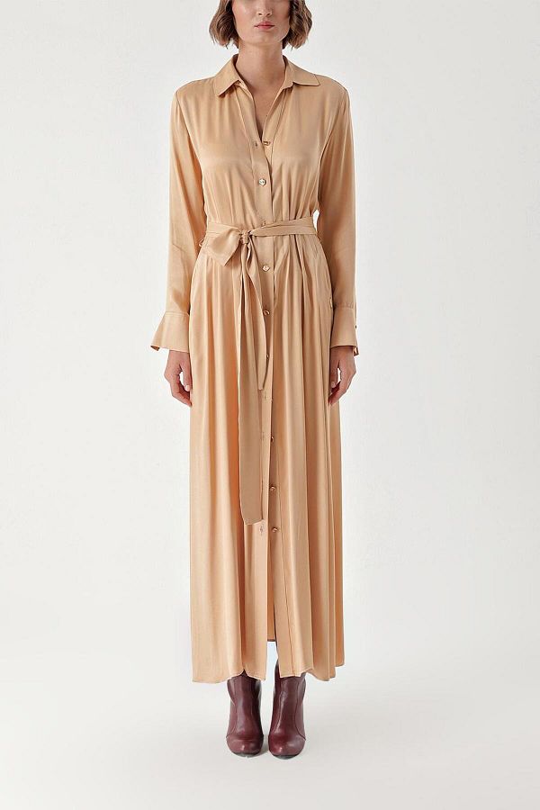 SOCIETA Beige Loose fitting shirt dress 94269 Trendyol