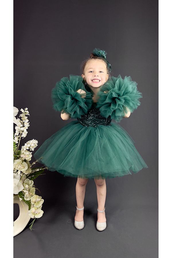 Delfini kids Chiffon Robe Pompom Sleeve Sequined Girl s Crinoline Skirt Tutu Evening Dress Trendyol