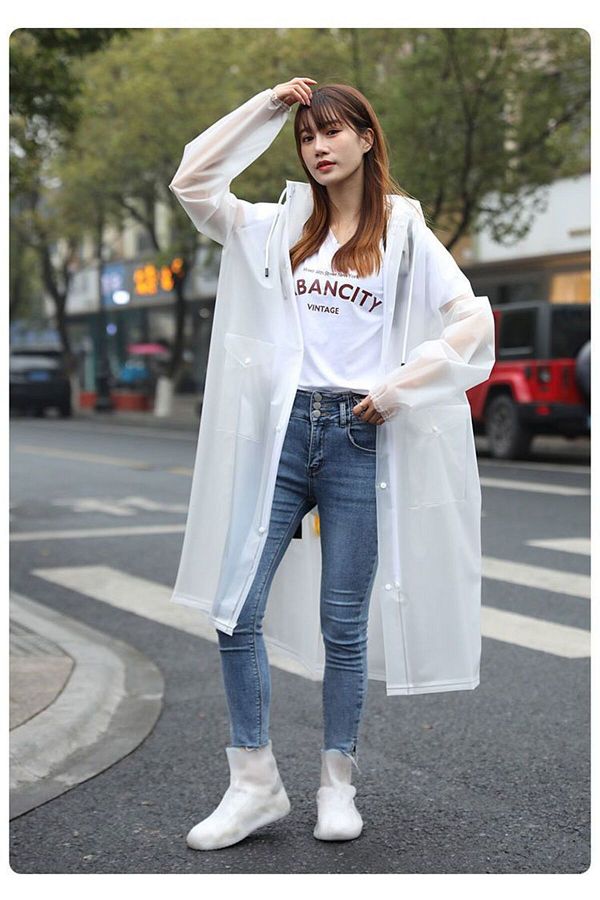 salezza WHITE COLOR THICK RAINCOAT LARGE SIZE 145cm With Hoodie Trendyol