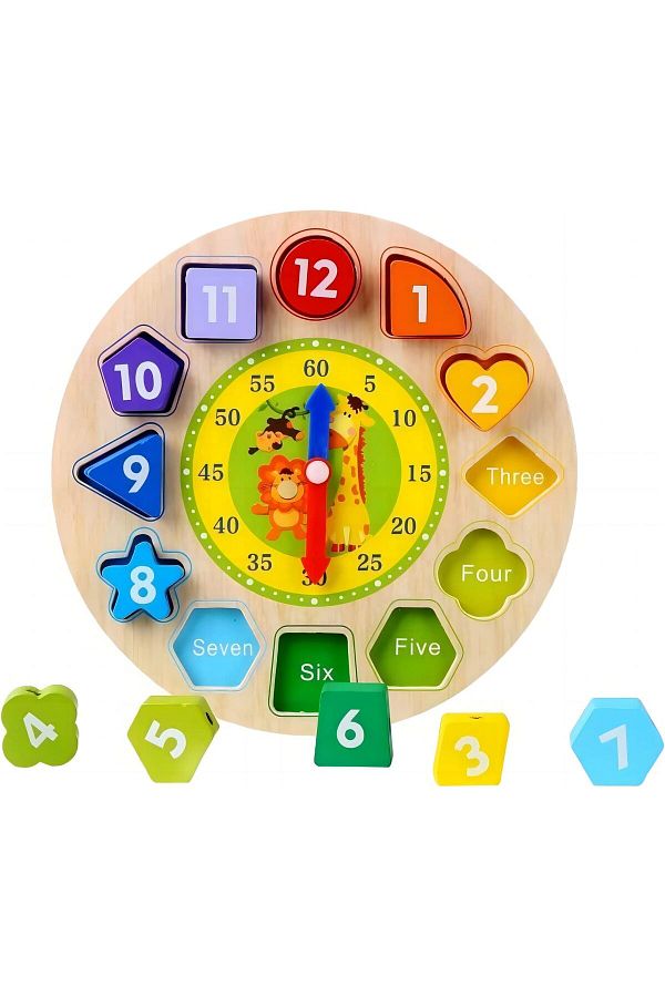 Afunti-wooden board clock puzzle game teaching with block sorting numbers and shapes 1
