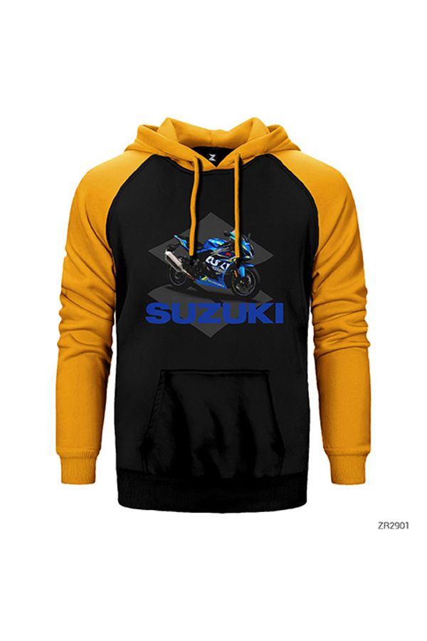 Create Moda Suzuki GSX R1000 Yellow Color Raglan Sleeve Hooded Sweatshirt Trendyol