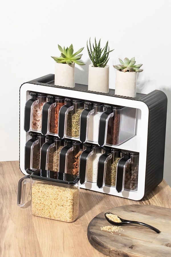 Violet 12 Piece Spice Rack Set with Stand and Adhesive Lid Black and White Trendyol