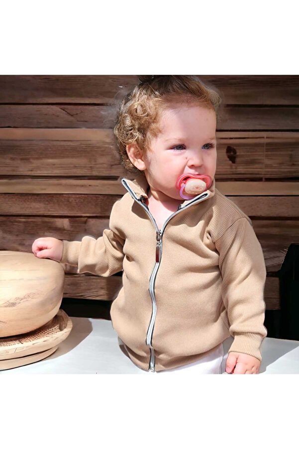 BEBEĞİME ÇORAP Kaşkorse Oversize Önü Fermuarlı Dik Yaka Hırka Unisex