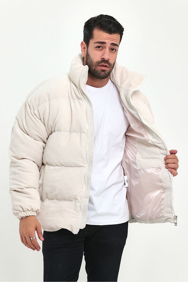 Bardhe Men s White Velvet Puffer Jacket Trendyol