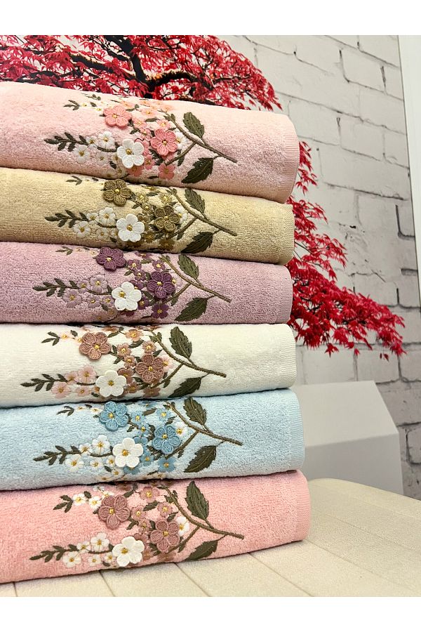 AYHANHOME-Set of 6 3D Embroidered Colorful Dowry 50x90 Hand and Face Towels 1