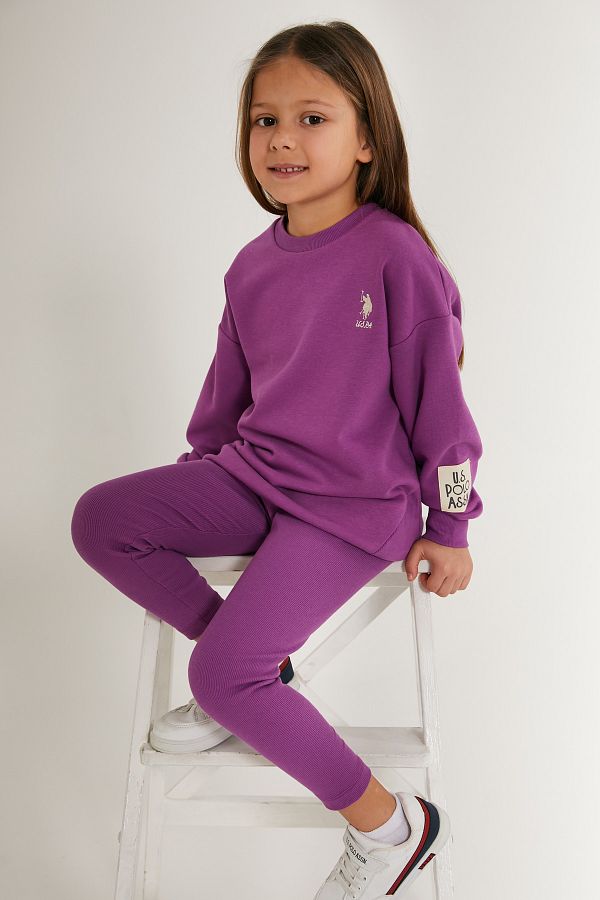 U.S. Polo Assn. Violet Girl s Sweat Leggings 2 Pieces Set Licensed USPA Trendyol
