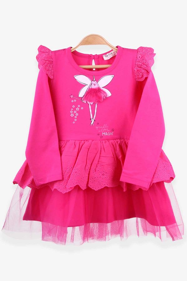 Breeze Baby Girl Dress Tulle Laced Girl Printed Pink 1.5 YEARS Trendyol