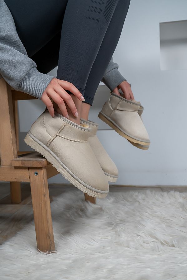 Bartrobel Women Girls Beige Ultra Mini Ugg Model Suede Ankle