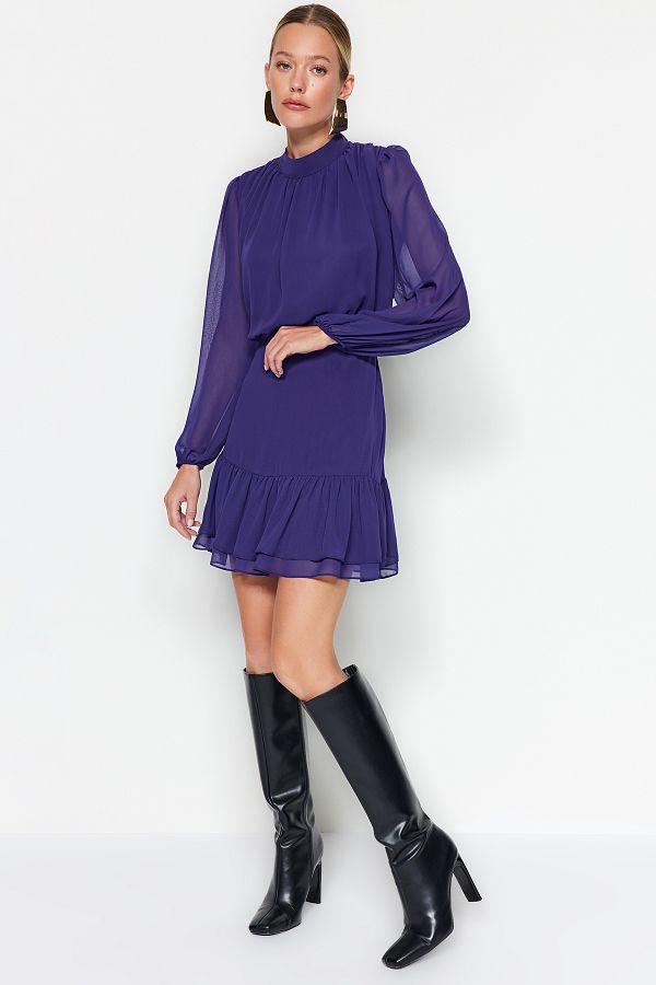 Trendyol Collection-Winter-Minikleid aus Chiffon – Lila, Volantrock TWOAW24EL00592 1