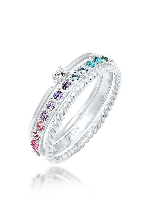 ELLI-Ring-Set aus 925er Silber – Pastellkristall 1