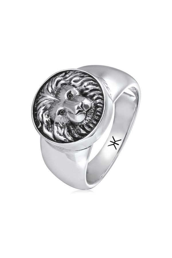 KUZZOI-Ring Herren Siegelring Löwe Massiv 925 Silber 1