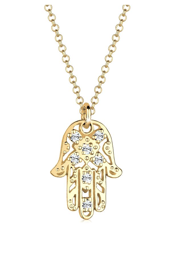 ELLI-Halskette Damen Hamsa Hand Anhänger mit Kristallen in 925 Sterling Silber vergoldet 1