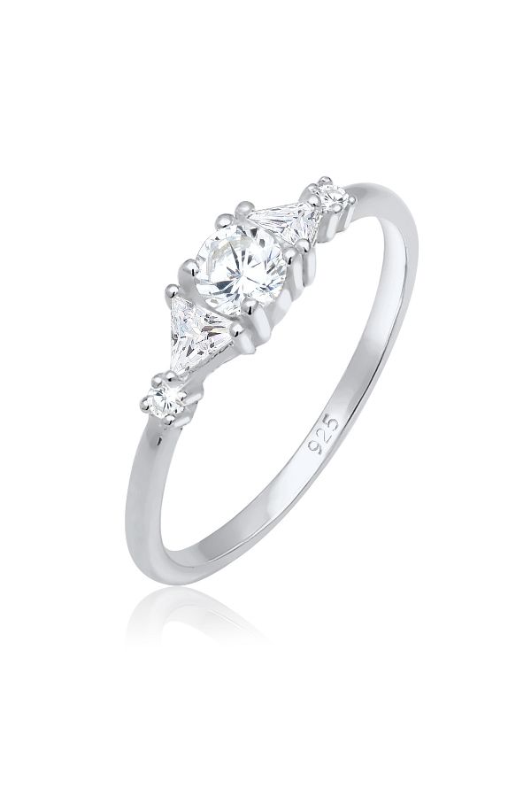 ELLI-Prémiový prsten - Triangle Zirconia, Funkelnd 925 Silver Vergoldet prsten 1