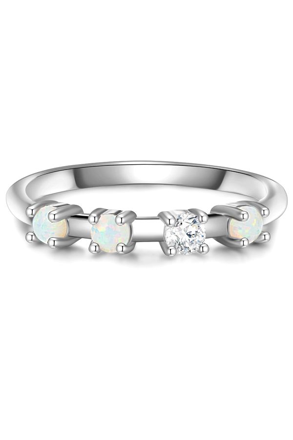 Glanzstücke München-Silberring Yüzük Sterling Silber Opal (synth.) Zirkonia weiß 1