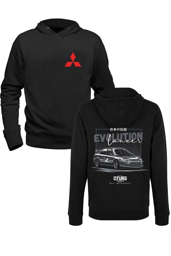 Pisa Art Car Evolution Mitsubishi Design Printed Black Front Back Printed Sweatshirt Trendyol