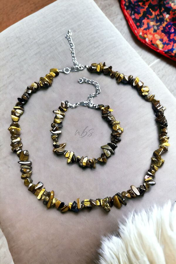 NBS Beautiful Naturel Stones Tiger Eye Real Love Peace Happiness Set Necklace Bracelet AA Quality Trendyol