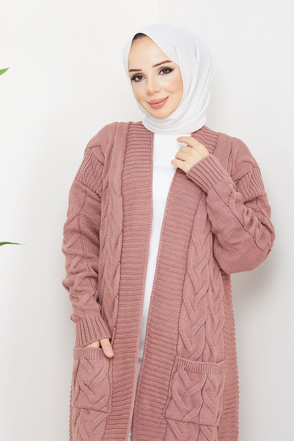 Pamuk Butik Women s Pocket Knitted Knitwear Cardigan Dusty Rose Trendyol