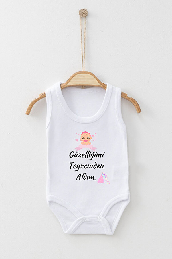 ADABEBEK Güzelliğimi Teyzemden Aldım Desenli Kısa Kollu Badi Bebek Zıbın