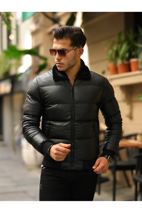Leather Puffer Mens Puffer Jacket Down Leather Jacket Designer