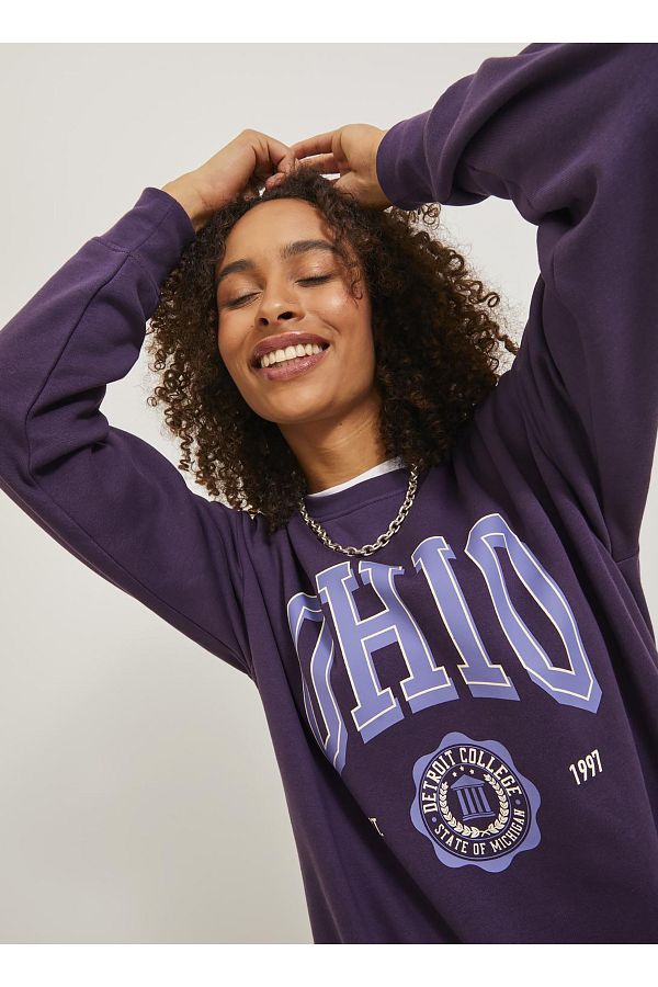 JJXX Crew Neck Printed Purple Women s Sweatshirt JXOHIO RLX LS CREW SWT Trendyol