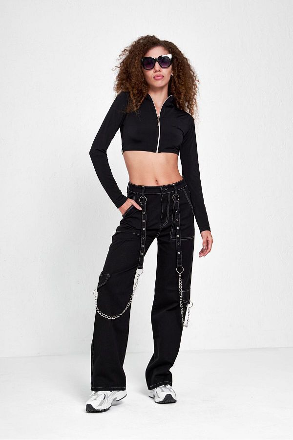 weywot BLACK CARGO PANT WITH CHAIN DETAIL Trendyol