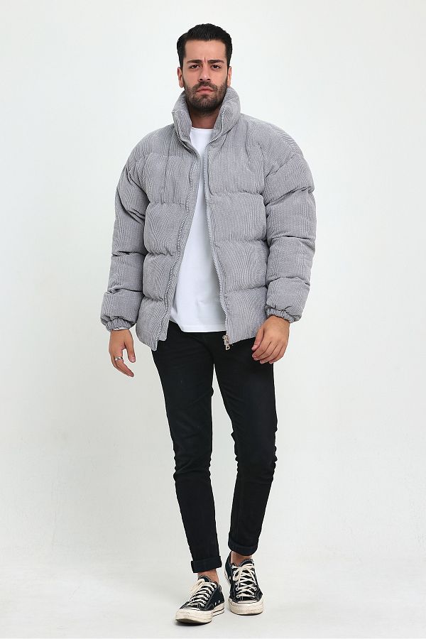 Grey velvet puffer jacket hot sale