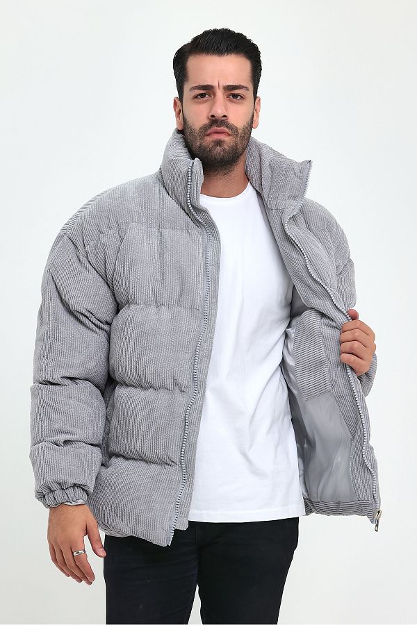 Bardhe Men s Gray Velvet Puffer Jacket Trendyol