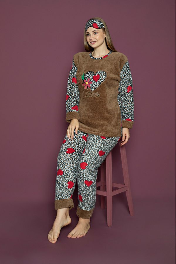 Asel Plus Size Fleece Pajama Set Trendyol