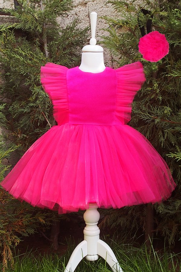 Shecco Babba-Rochie tutu fucsia cu detaliu din tul pentru fete Costum bandana Rochie aniversare 1