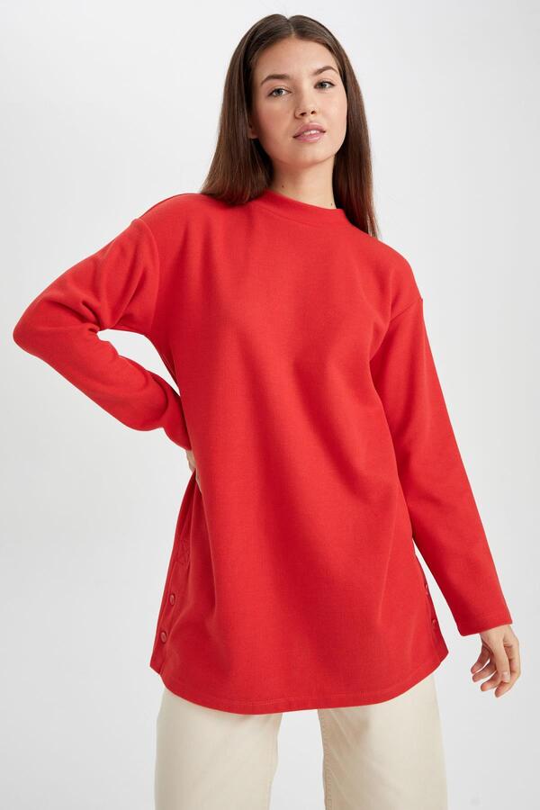 DeFacto-Regular Fit Crew Neck Selanik Fabric hosszú ujjú tunika 1