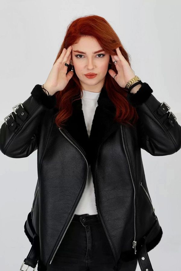 By Marki Marki Black Genuine Leather Coat Fur Inside Belted Details Chic Elegance 70 Cm 102622 Trendyol