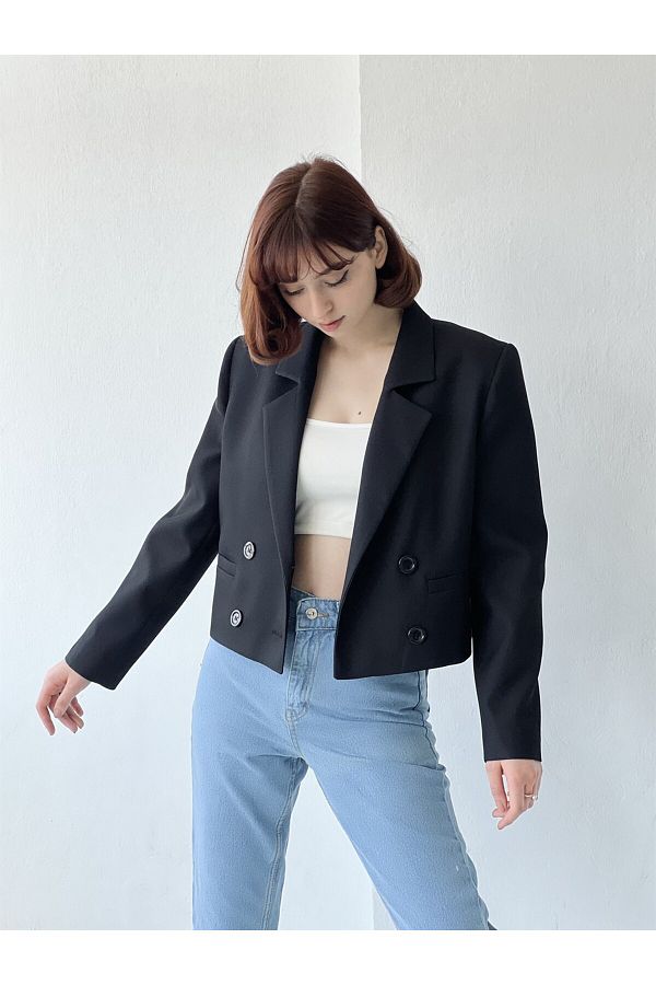 Black short blazer jackets hotsell