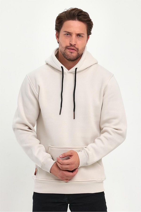 MAXIMILLIAN Beige Sand Color Men s Sweatshirt Fleece Hoodie Kangaroo Pocket Cotton Regular Cut Trendyol