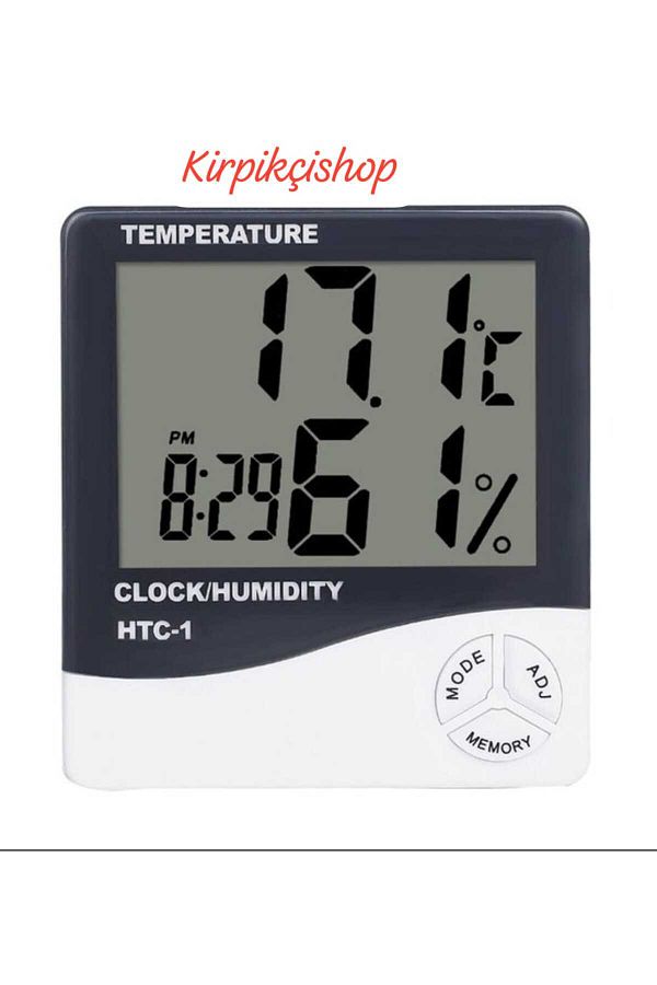 KİRPİKÇİSHOP-Digital Thermometer Heat Humidity Meter Clock Alarm LCD Screen 1