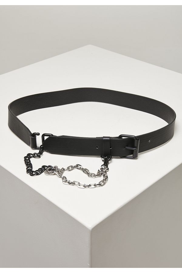 Urban Classics-Accessories Imitation Leather Belt With Metal Chain 1