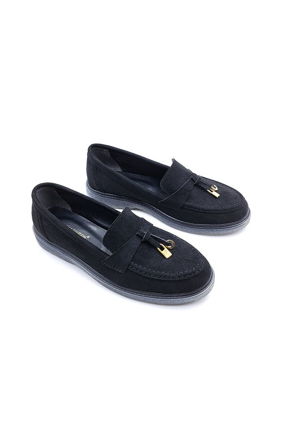 LONDON LONDON Women s Black Suede Loafers Trendyol