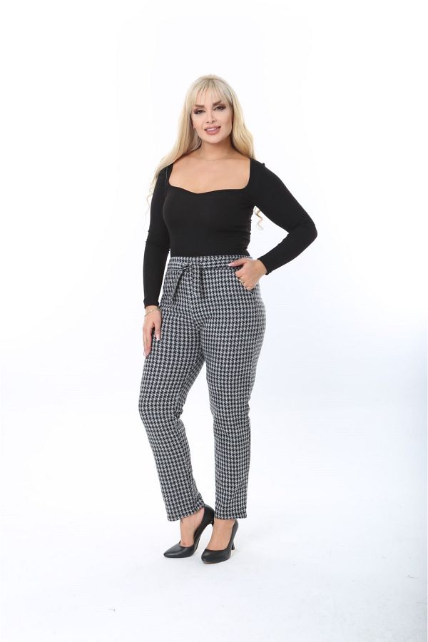 T GERS TIGERSS women s large size pockets belted plaid print skinny leg pants Trendyol